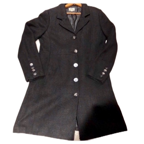 Black Wool Blend Textured Lined Great Quality Peacoat - Picture 9 of 11